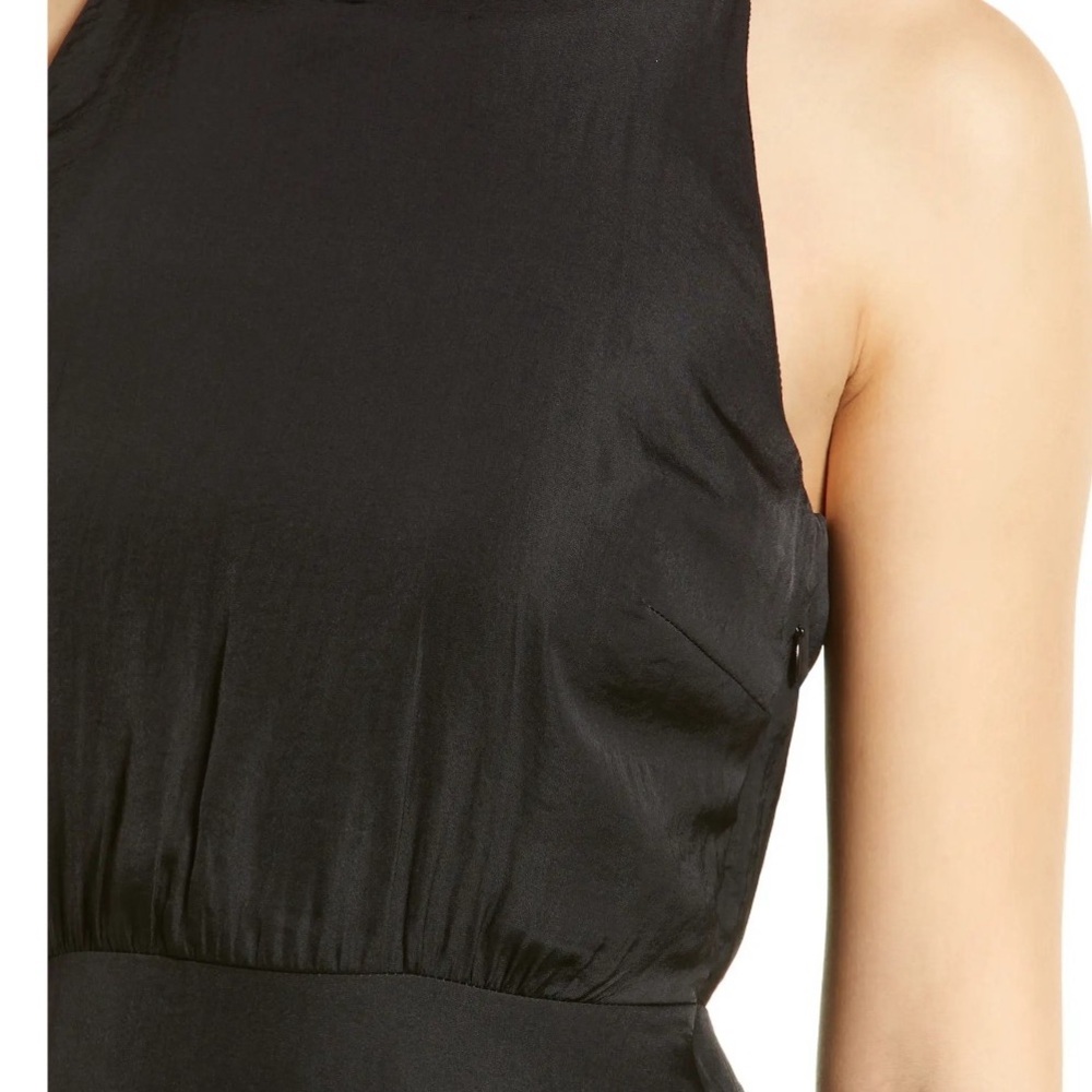 Sam Edelman Women’s High Neck Tiered Hem Sleeveless Midi Satin Dress Black - Picture 2 of 5